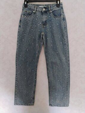 Love Soho Rhinestone Embellished Straight Leg Jeans 00